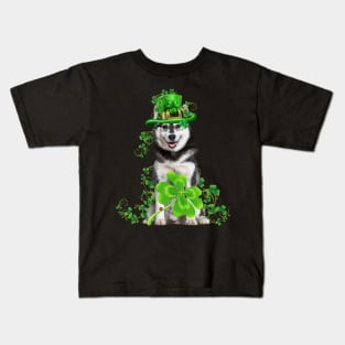 Lucky Husky Dog Shamrock St Patrick's Day Kids T-Shirt